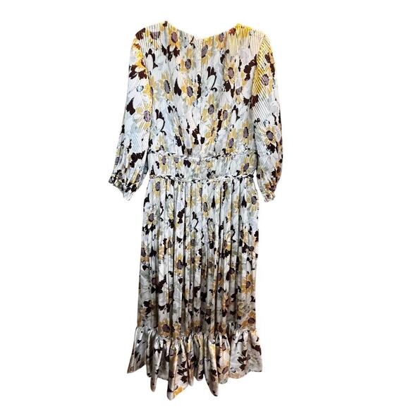 New Polo by Ralph Lauren Buttercup Satin Floral Plissé Pleated Midi Dress Sz 4 - Picture 8 of 13